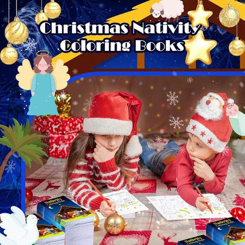 Miniatura 4 de Cholemy Libros para colorear de Navidad de pesebre a granel, libro de dibujo de la Biblia de actividades religiosas cristianas para fiesta
