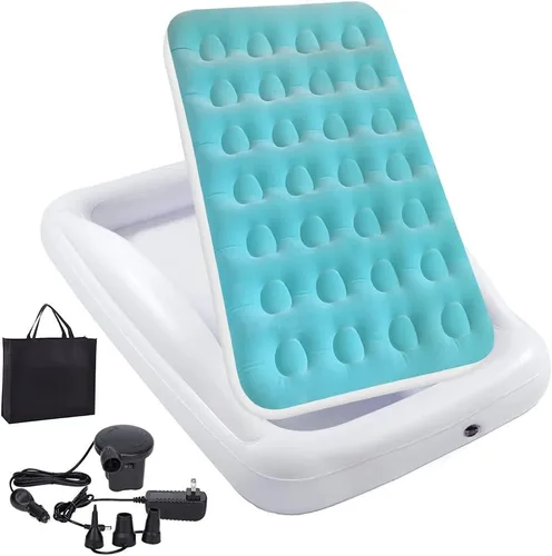 Miniatura 11 de Cama de viaje inflable para niños Fahuac, juego de colchón de aire para niños pequeños, cama hinchable portátil con barandillas y bomba eléctrica