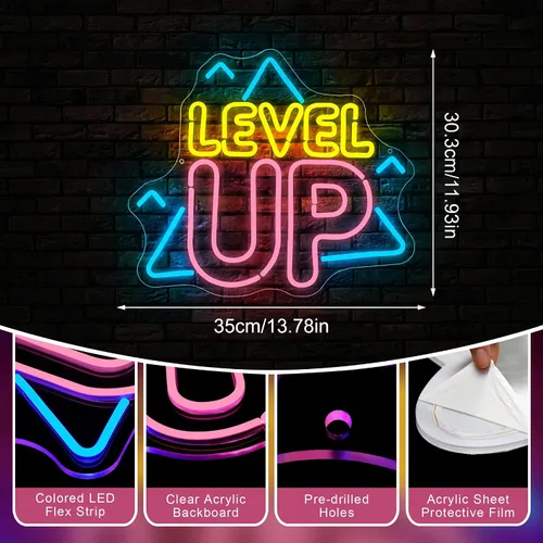 Miniatura 4 de Decoración de sala de juegos, letrero de neón de nivel superior para decoración de pared, accesorios de juegos, letrero LED regulable