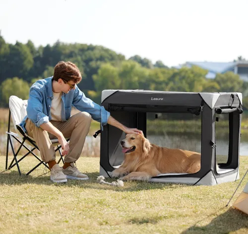 Miniatura 5 de Lesure - Jaula plegable para perros, perrera de viaje portátil para perros extra grandes, jaula para mascotas de 4 puertas con ventanas de malla
