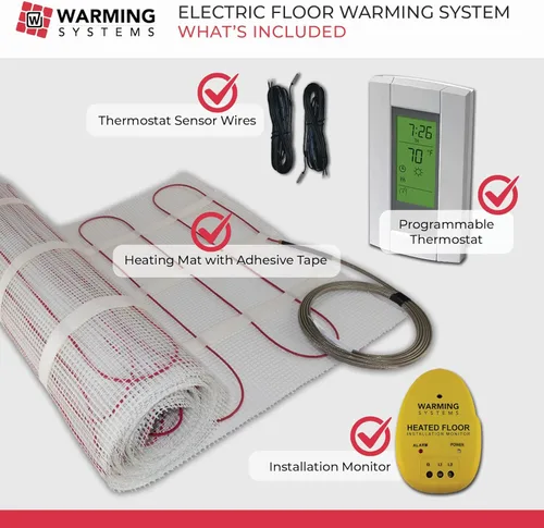 Miniatura 7 de Alfombrilla de calefacción radiante eléctrica de 65 pies cuadrados 120V – Incluye alfombrilla de calefacción, termostato programable, sensor de piso