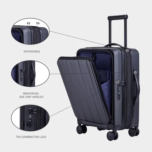 Miniatura 2 de Verage Greenwich EXT equipaje de mano, maleta rígida con ruedas giratorias con bolsillo frontal para viajes, aprobado por la TSA, Negro -, Recyle