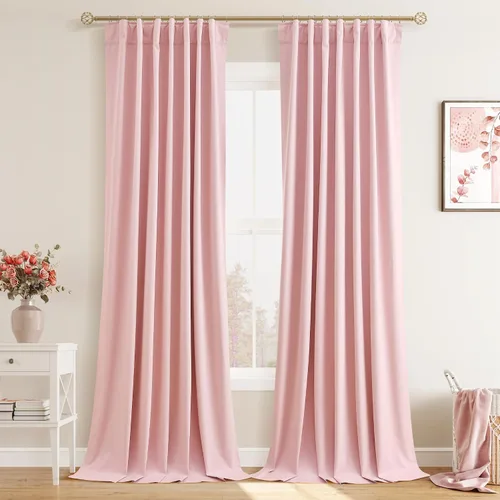 Miniatura 65 de Joywell 2 cortinas opacas 100%, lino, beige natural, trabillas traseras/cinta con ganchos, aislantes, de dormitorio, comedor, sala, puerta corrediza