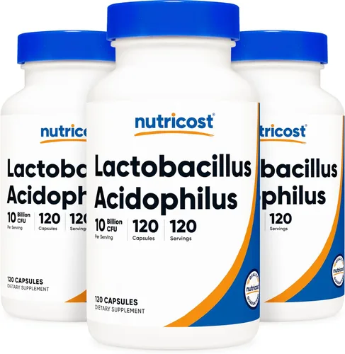 Nutricost Lactobacillus Acidophilus 10 mil millones de UFC, 120 cápsulas vegetales - probiótico (3 botellas)