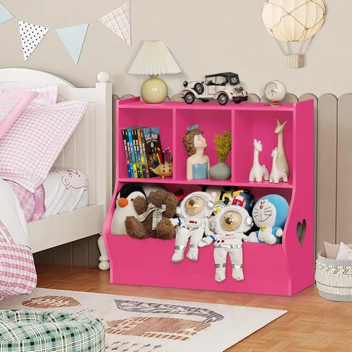 Miniatura 2 de Lerliuo Organizador de almacenamiento de juguetes para niños, estantería y estantería pequeña para niños, armario de almacenamiento de juguetes de 4