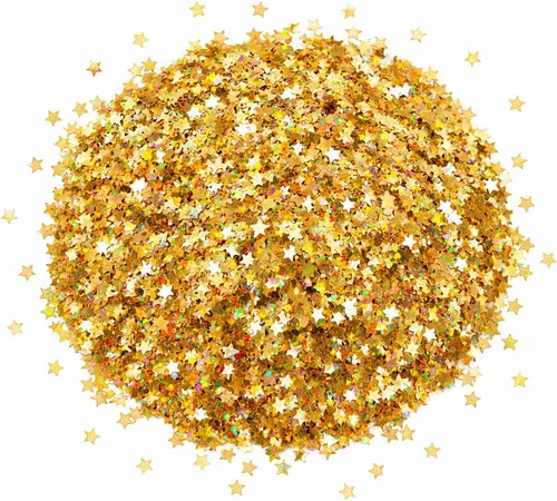Sourcingbay Stars Glitter 3mm PVC Holographic Gold Star Glitter for Resin Craft Nail Art Makeup Party Decoration 0.3oz