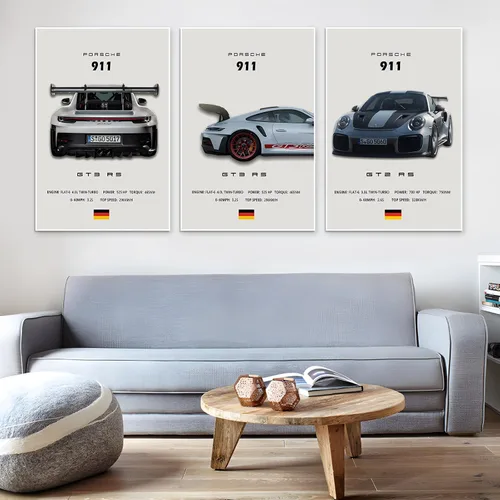 Miniatura 3 de VejiA Póster de automóvil en lienzo para pared, póster 911 GT Turbo para hombres, decoración estética de dormitorio (12 x 18, sin marco 2)