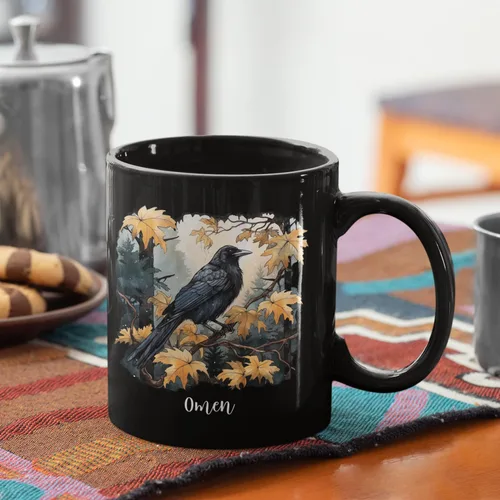 Miniatura 5 de Taza de café personalizada de cuervo con nombre de amante de cuervos, taza de café negra personalizada de animales de 11 onzas y 15 onzas, taza