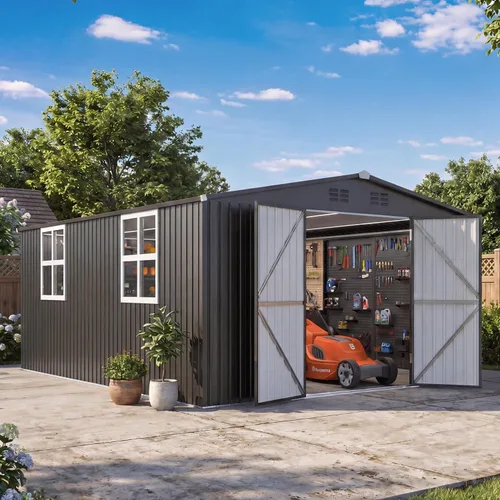 Miniatura 18 de AECOJOY Cobertizo de almacenamiento al aire libre de 5 x 3 pies, pequeño cobertizo de metal con puerta con cerradura, almacenamiento de utilidad