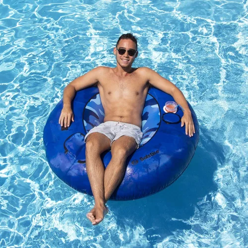 Miniatura 4 de Tubo inflable de camuflaje azul para piscina con portavasos - 54