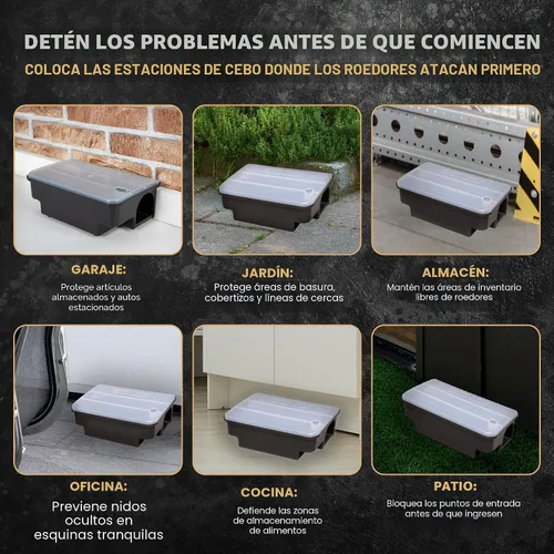 Miniatura 6 de Estación profesional de cebo para ratas y ratones, 2 cajas de trampa para ratas con cerradura resistente a la intemperie con tapa transparente