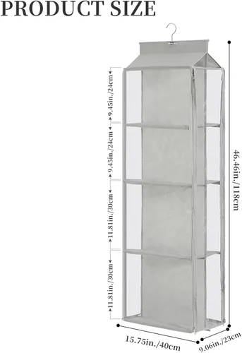Miniatura 17 de Organizador de bolso colgante de 8 rejillas en 1 paquete con cremalleras dobles, organizador de bolso visible para armario, soporte