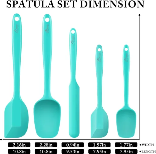 Miniatura 2 de HOTEC Juego de 5 espátulas de goma de silicona resistentes al calor de 600 ℉, sin BPA, para cocina, hornear, mezclar para utensilios de cocina