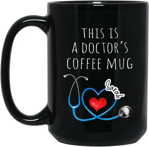 Taza de café negra personalizada, regalo para agradecimiento al médico, divertida taza de café con texto en inglés "This Is A Doctor's Doctor's 11",