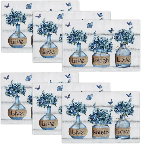 Miniatura 30 de Juego de 4 manteles individuales con diseño de flores y rosas, manteles individuales lavables para decoración del hogar, fiesta, interior, cocina