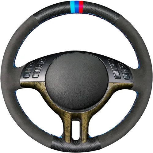 Miniatura 9 de MEWANT Funda de volante de cuero genuino para BMW Serie 3 E46 E46 X5 E53 DIY Protector de volante