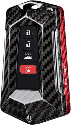 Miniatura 13 de Funda para llavero de coche para Toyota 86 GT86 Avalon C-HR Camry Corolla Highlander Prado Prius RAV4 carcasa de fibra de carbono, Negro / rojo +