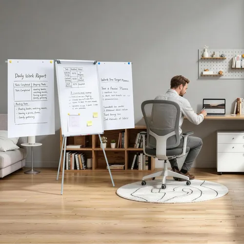 Miniatura 9 de MAKELLO Caballete de rotafolio, pizarra magnética de borrado en seco con soporte para oficina, aula, escuela en casa, brazos extendidos y altura
