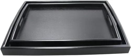 Miniatura 8 de DILLMAN Bandeja de servir grande rectangular de madera negra bandeja de comida bandeja de mayordomo bandeja de desayuno con asas (pequeña)