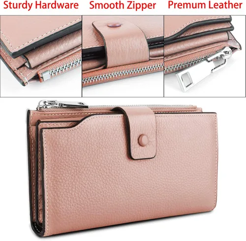 Miniatura 5 de YALUXE Cartera de piel auténtica para mujer, con bloqueo RFID, tarjetero múltiple con bolsillo para teléfono celular