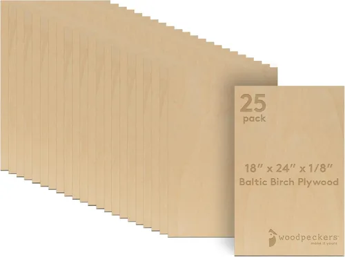 Madera contrachapada de abedul báltico, 0.118 in 1/8 x 18 x 24 pulgadas, caja de 25 hojas de abedul báltico de grado B/BB, perfecto para láser,