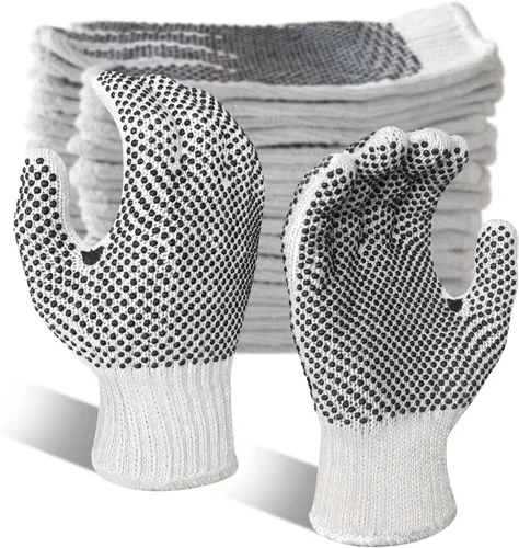 Miniatura 11 de GSAFEME Guantes de trabajo de seguridad, 12 pares de algodón con puntos de agarre antideslizantes para construcción, levantamiento de almacén, Con