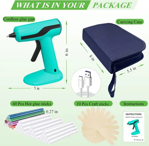 Miniatura 6 de MONVICT - Pistola de silicón inteligente con apagado automático, kit de mini pistola de pegamento sin cable con batería de 2.2A, bolsa