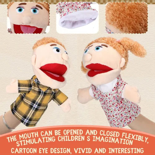 Miniatura 4 de Lenwen 6 piezas de marionetas de miembros de la familia de felpa suave para narración, juego, enseñanza, regalos para Navidad (piel clara)