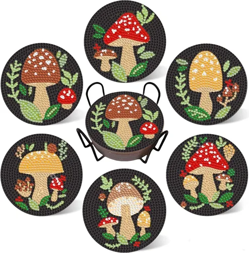 Miniatura 14 de Bulerrylulu Juego de 6 posavasos de pintura de diamantes con soporte, juego de posavasos de arte de diamante de paisaje para bebidas y mesa de café