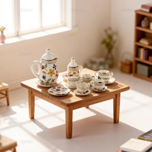 Miniatura 7 de AUEAR, Juego de 15 piezas de té de porcelana en miniatura 1:12 Miniatur Plato Taza Plato Accesorios Clásicos de Cocina (Patrón de Hoja Dorada)