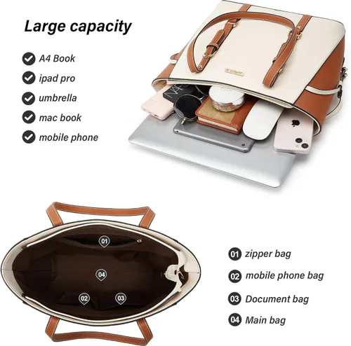Miniatura 213 de Juego de 4 bolsas modernos para mujer de cuero sintético: bolso tote, bolso de hombro, bolso de mano y cartera.