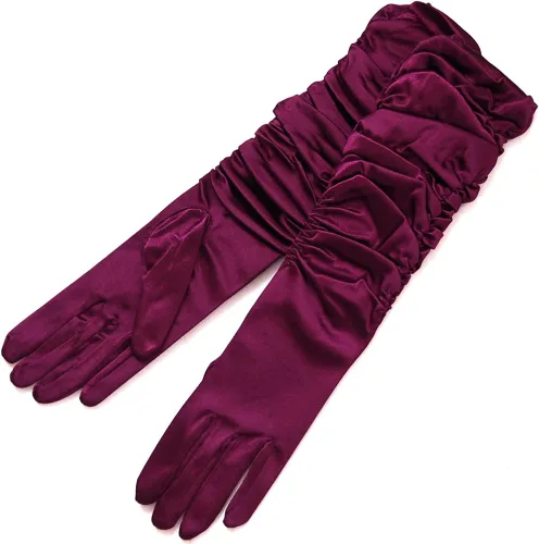 ZaZa Bridal Guantes de vestir de satén elástico brillante fruncidos talla única