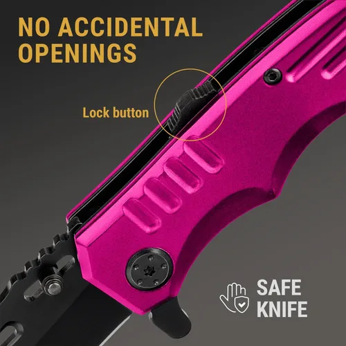 Miniatura 2 de Cuchillo de bolsillo con bloqueo de seguridad para mujeres - Cuchillo asistido por resorte, cuchillos lindos - Accesorio de herramienta de 2. Rosa