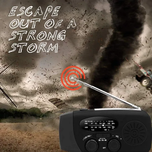 Miniatura 3 de Radio meteorológica de emergencia NOAA de 2000 mAh, manivela portátil con energía solar, radio AM/FM, cargador de teléfono recargable con linterna