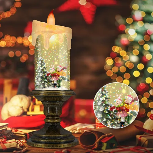 Miniatura 4 de AOMIL - Velas sin llama de Navidad, velas LED parpadeantes con temporizador, luces de bola de nieve para decoraciones navideñas Esquí