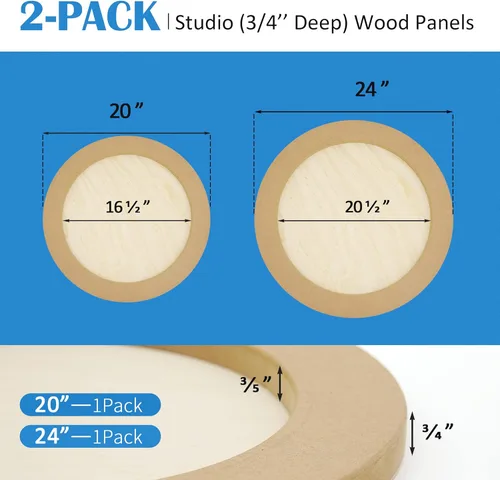 Miniatura 2 de Falling in Art Kit de paneles de madera de abedul redondos sin terminar para pintura, lienzo de madera, paquete de 2 unidades de 20 y 24 pulgadas