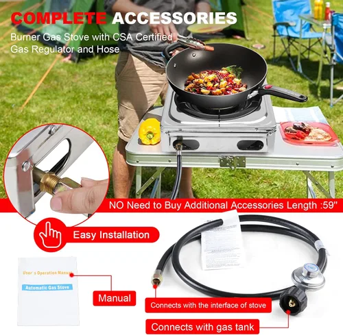 Miniatura 5 de Cocina de gas propano,Estufa de gas de un solo quemador Estufa de gas portátil de acero inoxidable,Auto Ignition Camping Single Burner LPG para RV