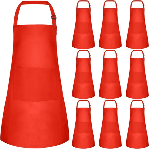 Miniatura 16 de Juego de 15 delantales para niños, delantal ajustable para niños con 2 bolsillos, delantal de chef para niños para pintar, cocinar, hornear, Negro