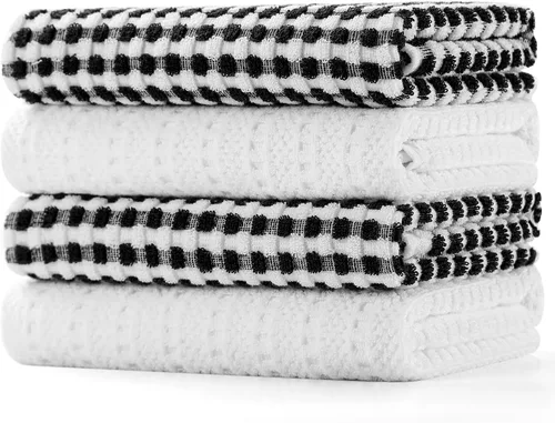 Miniatura 11 de SALAS Paños de cocina de algodón para secar platos de cocina, toallas de cocina de rizo de celosía, paños de cocina altamente absorbentes con lazo