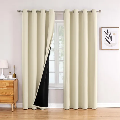 Miniatura 40 de ChrisDowa - Cortinas 100% opacas, para dormitorio, con forro negro, 2 capas gruesas, aislamiento térmico y ojales, 63 pulgadas de largo, juego de 2