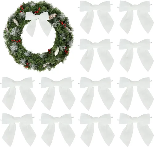 Miniatura 25 de AIMUDI Lazos de Terciopelo Burdeos de 4.5" Lazos de Navidad para Árbol Lazos Prefabricados para Coronas Lazos con Alambre Retorcido para Envolver
