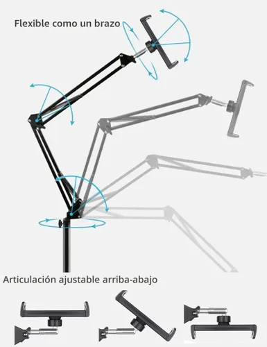 Miniatura 5 de BluuSuuk Soporte para Tablet en Piso con Base de Doble Peso, Montura para Cama y Teléfono con Brazo Ajustable y Extensible, Compatible con iPad Mini