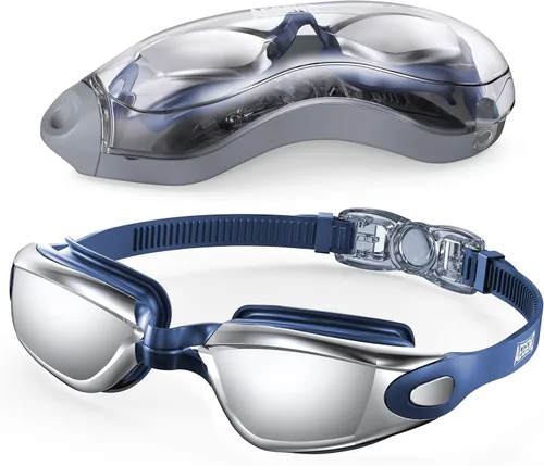 Miniatura 31 de Aegend Gafas de natación, gafas de natación sin fugas, protección completa para adultos, hombres, mujeres y jóvenes Azul y plateado.
