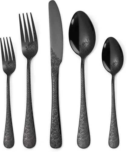 Miniatura 28 de Juego de cubiertos dorados de 20 piezas con tenedor para pastel, juego de cubiertos de acero inoxidable para 4, utensilios de cocina con mango