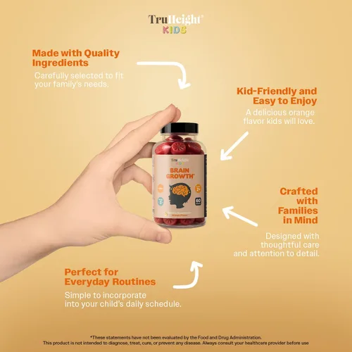 Miniatura 3 de TruHeight Gomitas de crecimiento cerebral para niños (naranja, a partir de 2 años) vitaminas naturales para niños y adolescentes - Gomitas de Omega