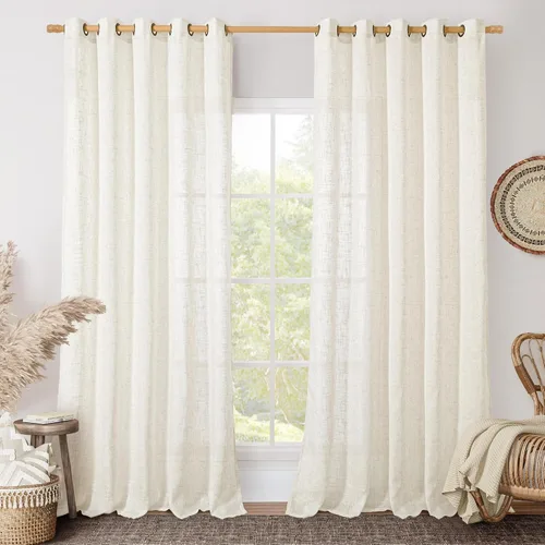 Miniatura 98 de LAMIT Cortinas de lino sintético para dormitorio, paneles filtrantes de luz, cortinas de lino con protección de privacidad con ojales para ventanas