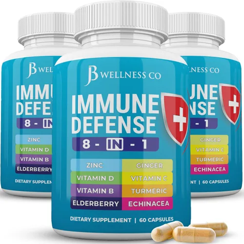 JB Wellness Co Cápsulas 8 en 1 de apoyo inmunológico – Suplemento de zinc, vitamina D3, vitamina C y saúco – Suplemento de refuerzo inmunológico con