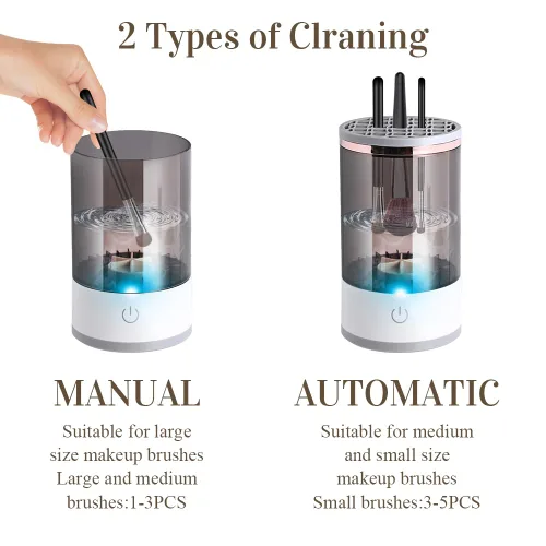 Miniatura 4 de Abnaok - Limpiador eléctrico de brochas de maquillaje, máquina limpiadora de brochas de maquillaje con tapete de limpieza de cepillo, limpiador