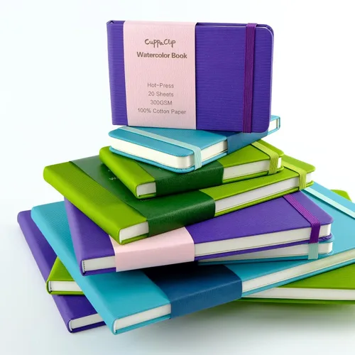 Miniatura 9 de CuppaClip Papel de acuarela de algodón prensado en caliente con bolsillo interior, cuaderno de bocetos de acuarela, diario como cuaderno de viaje