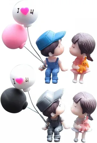 MiOYOOW 4 piezas de adornos de pareja de coche, adornos de coche de globo de parejas de dibujos animados mini, lindos accesorios de tablero de